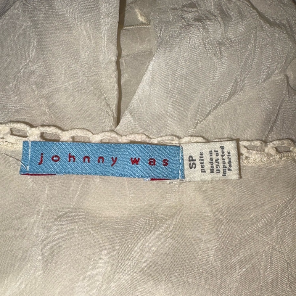 Johnny Was Ivory Embroidered Deep V Neck Long Sleeve Blouse Size S - Picture 5 of 5
